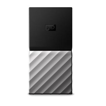 WD My Passport SSD WDBKVX0010PSL - SSD - verschlüsselt - 1024 GB - extern (tragbar) - USB 3.1 Gen 2 (USB-C Steckverbinder) - 256-Bit-AES - schwarze Oberseite mit gunmetal (mittel metallisch grau) Boden - 1