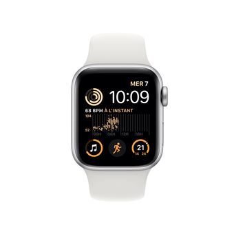 Apple Watch SE GPS + Cellular 2ème génération, boîtier Aluminium Argent 40mm avec Bracelet Sport Blanc