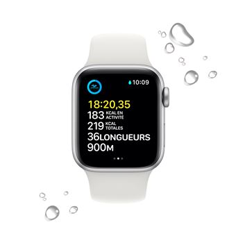 Apple Watch SE GPS + Cellular 2ème génération, boîtier Aluminium Argent 40mm avec Bracelet Sport Blanc