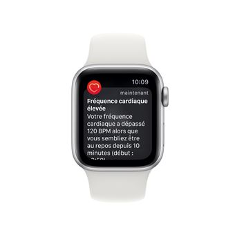 Apple Watch SE GPS + Cellular 2ème génération, boîtier Aluminium Argent 40mm avec Bracelet Sport Blanc