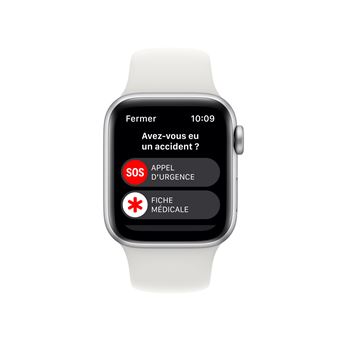 Apple Watch SE GPS + Cellular 2ème génération, boîtier Aluminium Argent 40mm avec Bracelet Sport Blanc