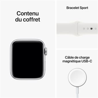 Apple Watch SE GPS + Cellular 2ème génération, boîtier Aluminium Argent 40mm avec Bracelet Sport Blanc