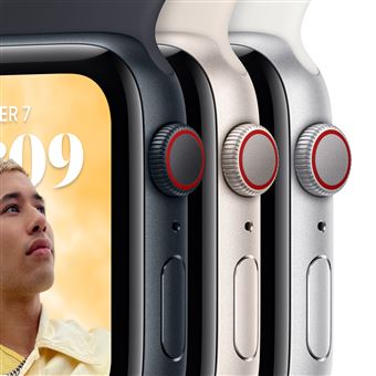 Apple Watch SE GPS + Cellular 2ème génération, boîtier Aluminium Argent 40mm avec Bracelet Sport Blanc