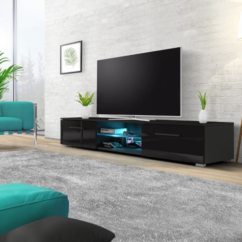 Meuble Tv Banc Tv Syvis 140 Cm Noir Mat Noir Brillant Avec Led Style Moderne Achat Prix Fnac