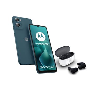 Pack Smartphone Motorola Moto G06 6.88" Double nano SIM 64 Go Bleu + Ecouteurs Motorola Buds 2 Carbon Blanc et Noir - 1