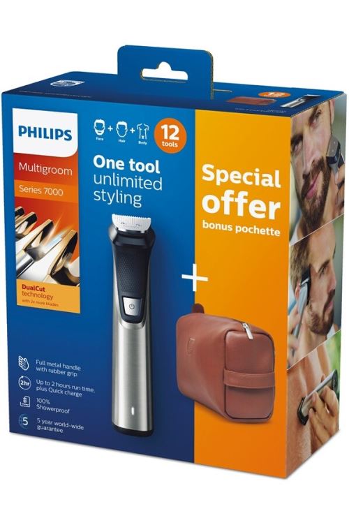 Tondeuse homme Philips 12 en 1 MG7735/25 Argent et Noir