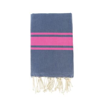 Fouta Febronie Traditionnelle Unie St Tropez Bleu jean et Rose Fuschia