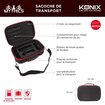 Grand sac de transport Konix Noir et Rouge pour Nintendo Switch