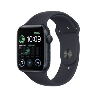 Apple Watch SE GPS 2ème génération, boîtier Aluminium Minuit 44mm avec Bracelet Sport Minuit