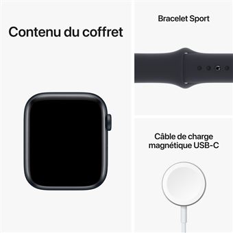 Apple Watch SE GPS 2ème génération, boîtier Aluminium Minuit 44mm avec Bracelet Sport Minuit