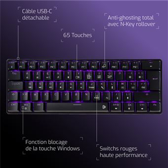 Clavier sans fil gaming mécanique Azerty Onlan CA-100 TKL Noir