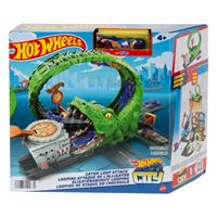 Vehicules Hot Wheels Piste Attaque Requin, Coffret de Jeu avec 2 Zones