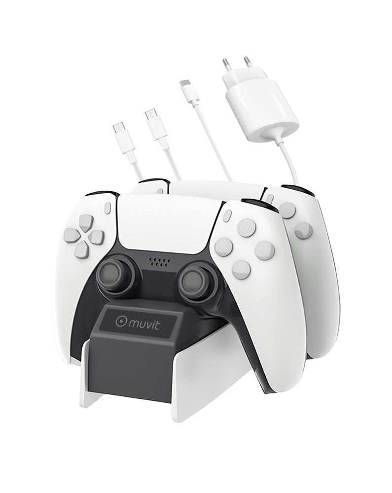 Fenolical Station de charge pour manette PS5 avec adaptateur CA 5 V/3 A, 5 accessoires avec fonction minuterie et contrôle tactile intelligent