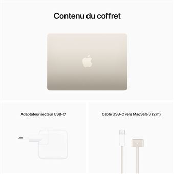 Apple MacBook Air 13'' 256 Go SSD 8 Go RAM Puce M2 CPU 8 cœurs GPU 8 cœurs Lumière Stellaire Nouveau