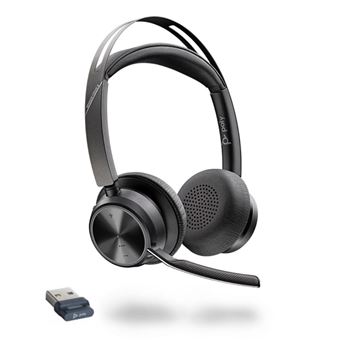 Micro casque sans fil Bluetooth Polycom Voyager Focus 2 avec réducteur de bruit ANC pour PC Gris et noir