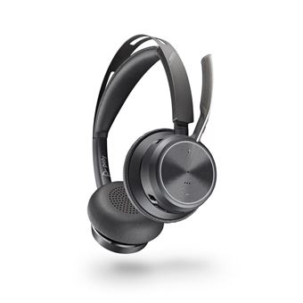 Micro casque sans fil Bluetooth Polycom Voyager Focus 2 avec réducteur de bruit ANC pour PC Gris et noir