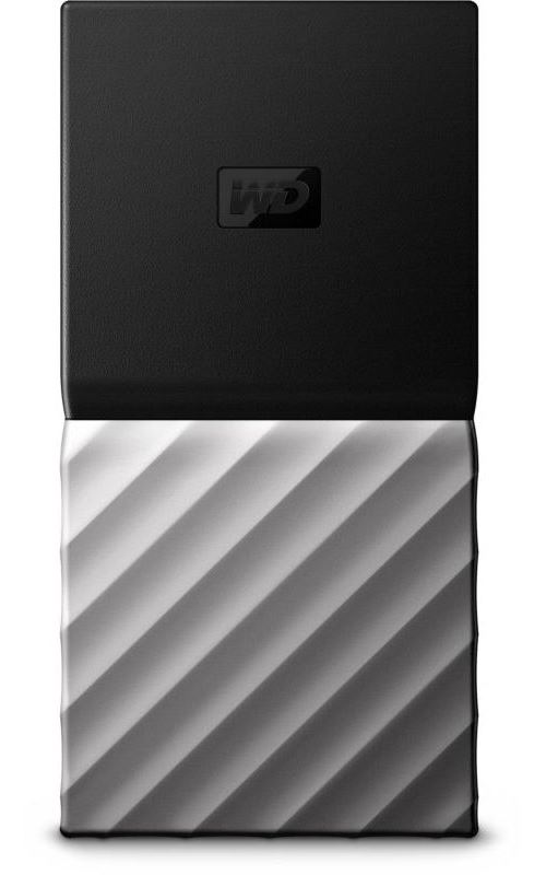WD My Passport SSD WDBKVX5120PSL - SSD - gecodeerd - 512 GB - extern (draagbaar) - USB 3.1 Gen 2 (USB-C aansluiting) - 256-bits AES - zwarte bovenkant met staalgrijze (medium metaalgrijs) onderkant