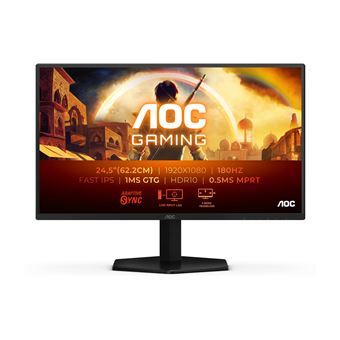 AOC Gaming 25G42E - Écran LED - jeux - 25" (24.5" visualisable) - 1920 x 1080 Full HD (1080p) @ 180 Hz - Fast IPS - 300 cd/m² - 1000:1 - HDR10 - 0.5 ms - HDMI, DisplayPort - noir, rouge - 1
