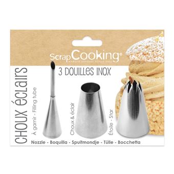 Pack de 3 douilles choux éclairs Scrapcooking Inox