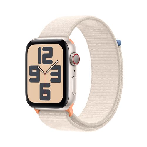 Apple Watch SE GPS + Cellular Boîtier en Aluminium Lumière Stellaire de 44 mm avec Boucle Sport Lumière Stellaire version 2023