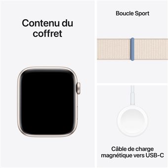 Apple Watch SE GPS + Cellular, boîtier en Aluminium Lumière Stellaire de 44mm avec boucle sport Lumière Stellaire