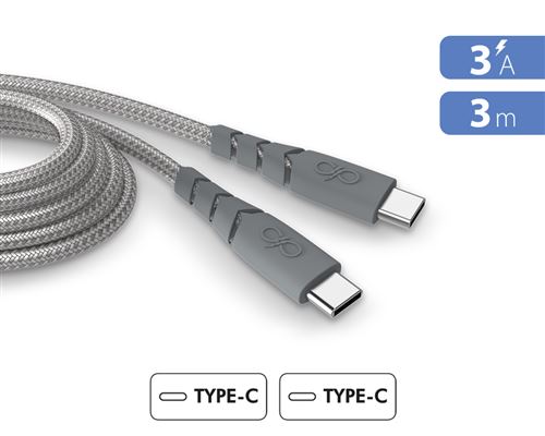 Câble Force Power CBL Ultra-renforcé USB-C vers USB-C 3m Gris