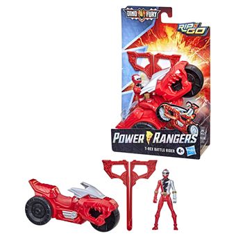 Figurine Power Rangers Rip N Go Moto de combat T-Rex et Ranger rouge Dino Fury