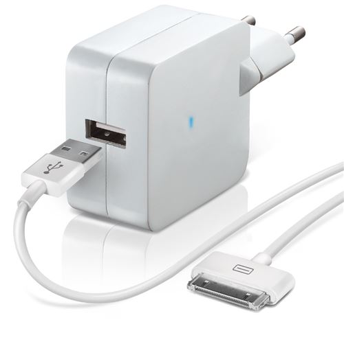 Chargeur secteur USB Temium + Câble 30 Pin 1 m Blanc