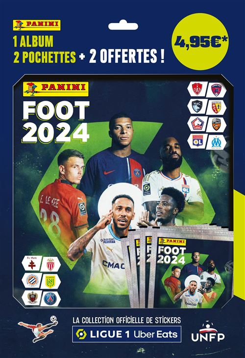 Album cartes à collectionner Panini Foot 2024 Ligue 1 avec 2 pochettes et 2 offertes