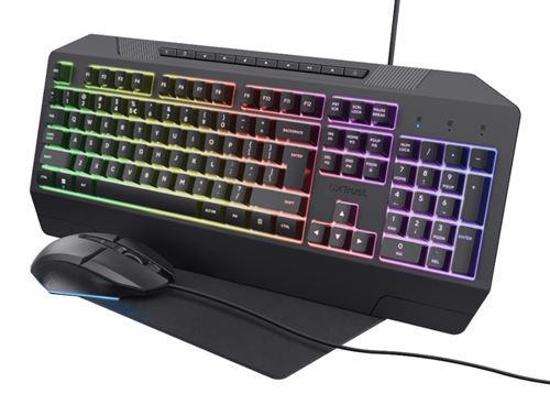 Pack gaming 3 en 1 Trust Duox Clavier Azerty souris et tapis Noir