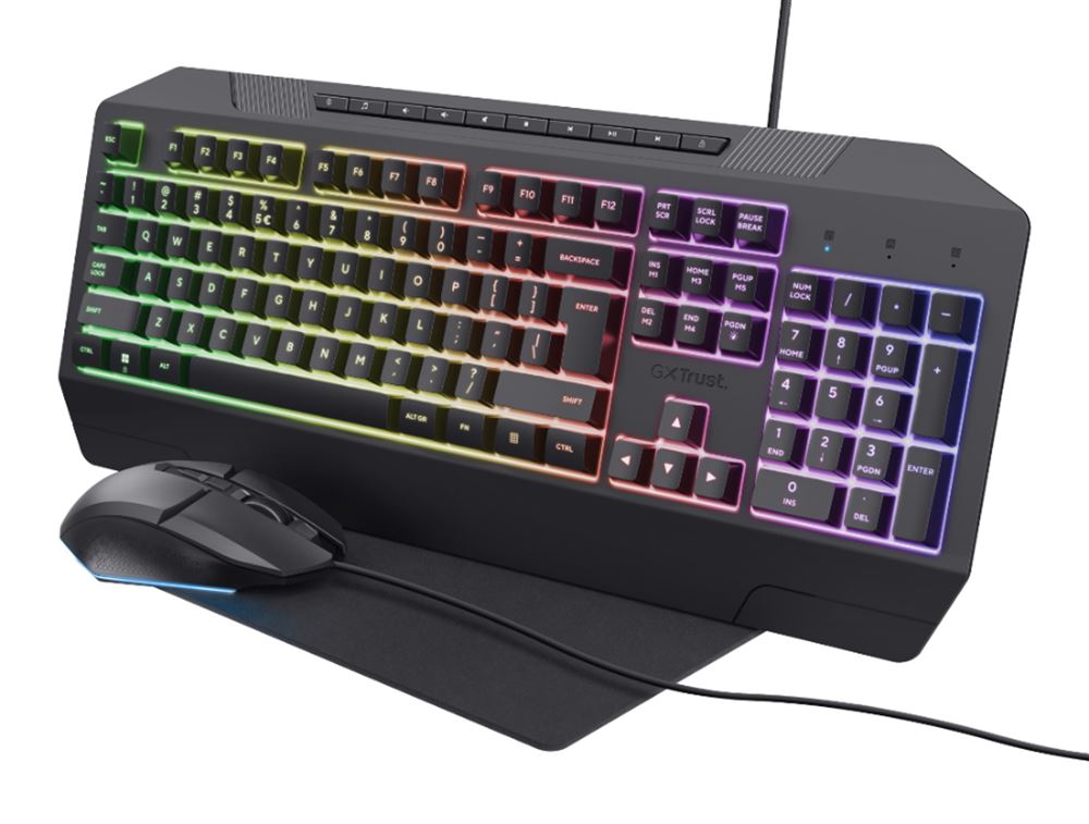 Pack gaming 3 en 1 Trust Duox Clavier Azerty souris et tapis Noir