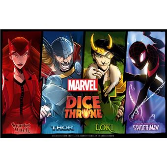 Dice Throne Marvel – Thor, Loki, Spiderman, Scarlet Witch – Jeu De Dés Et Cartes – Version Française
