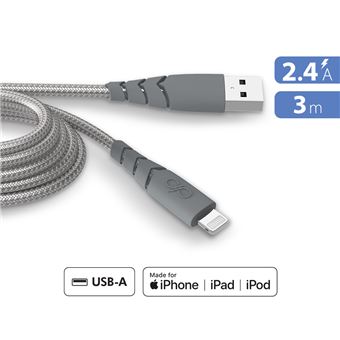 Câble Force Power CBL Ultra-renforcé USB-A vers Lightning 3m Gris