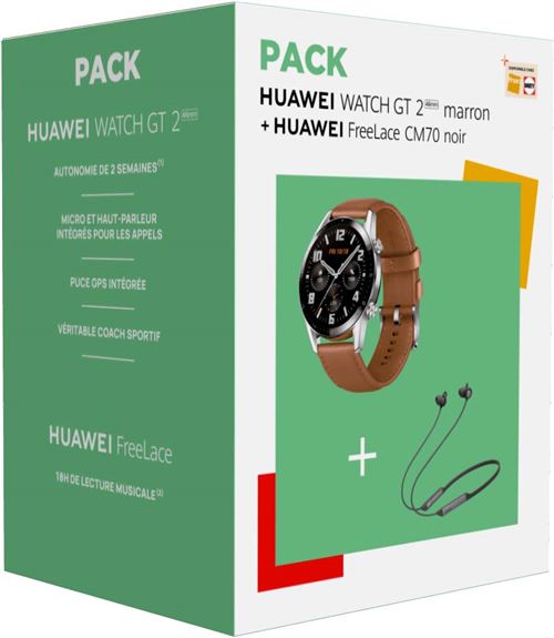 Pack Montre connectée Huawei Watch GT2 46 mm Classic + Ecouteurs Huawei FreeLace CM70 Noir