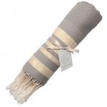 Fouta Febronie Nid d'abeille Hamptons Taupe clair et Or