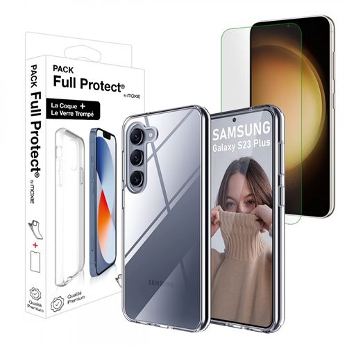 Pack Coque Moxie Samsung Galaxy S23+ Transparent + Verre trempé 2.5D