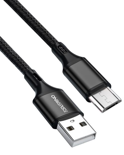 Câble de charge rapide tressé Oniverse USB-A vers Micro-USB 3 m Noir
