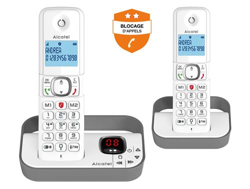 Téléphone fixe sans fil Alcatel Classic F860 Voice Duo Blanc Gris