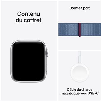 Apple Watch SE GPS, boîtier en Aluminium Argent de 44 mm avec boucle sport Bleu Hiver