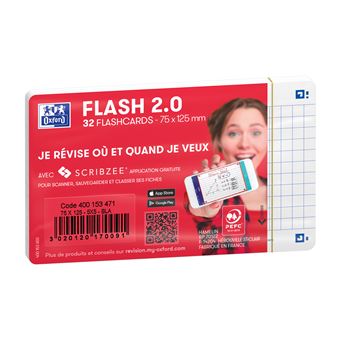 Bloc de 32 Fiches Bristol Oxford Flash 2.0 75 x 125 mm Q5 Blanc