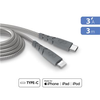 Câble Force Power CBL Ultra-renforcé USB-C vers Lightning 3m Gris