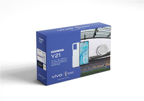 Pack Smartphone Vivo Y21 6,51 Double nano SIM 64Go Bleu + Coque et Ring Holder Spécial Coupe du Monde
