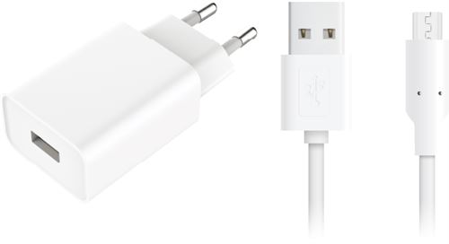 Chargeur secteur USB 2.4A et câble micro USB 1 mètre On Earz Mobile Gear Blanc