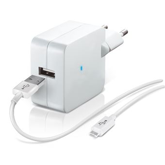 Chargeur secteur USB Temium + Câble Micro USB Blanc