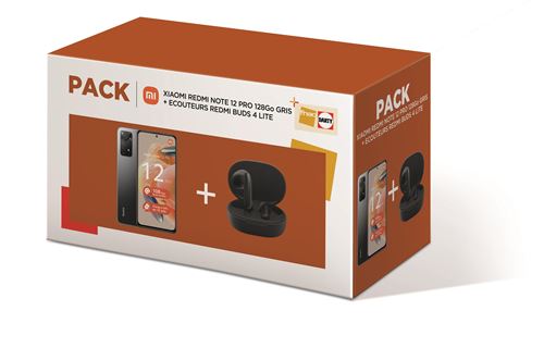Pack Smartphone Xiaomi Redmi Note 12 Pro 6,67"" Double nano SIM 128 Go Gris + Ecouteurs Redmi Buds 4 Lite Noir État correct - Xiaomi reconditionné disponible sur Fnac