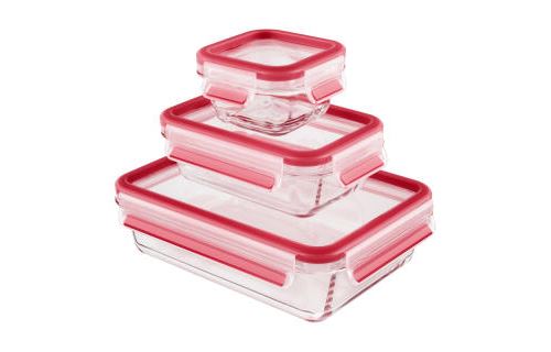 Set de 3 casseroles Emsa Clip et Close verre 0.2/0.5/1.3 L Rouge