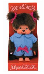 Peluche Monchhichi combinaison jeans 20 cm