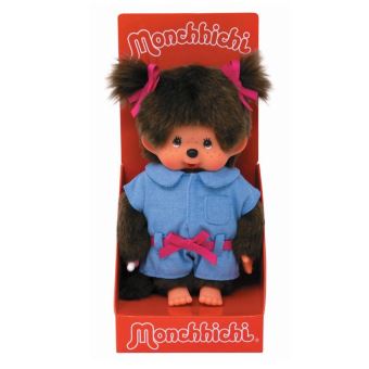 Peluche Monchhichi combinaison jeans 20 cm