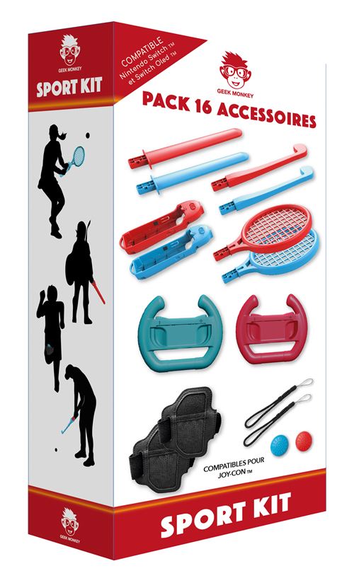 Pack 16 accessoires de sport Geek Monkeys pour Nintendo Switch et Nintendo Switch Modèle OLED