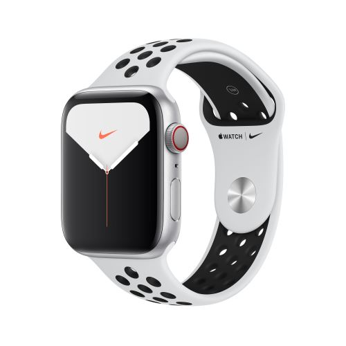Apple Watch Nike Series 5 Cellular 44 mm Boîtier en Aluminium Argent avec Bracelet Sport Nike Noir et Platinium Tailles S/M et M/L